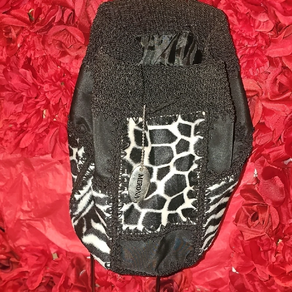 Merona Black and White Animal Print Backpack Satchel Bag